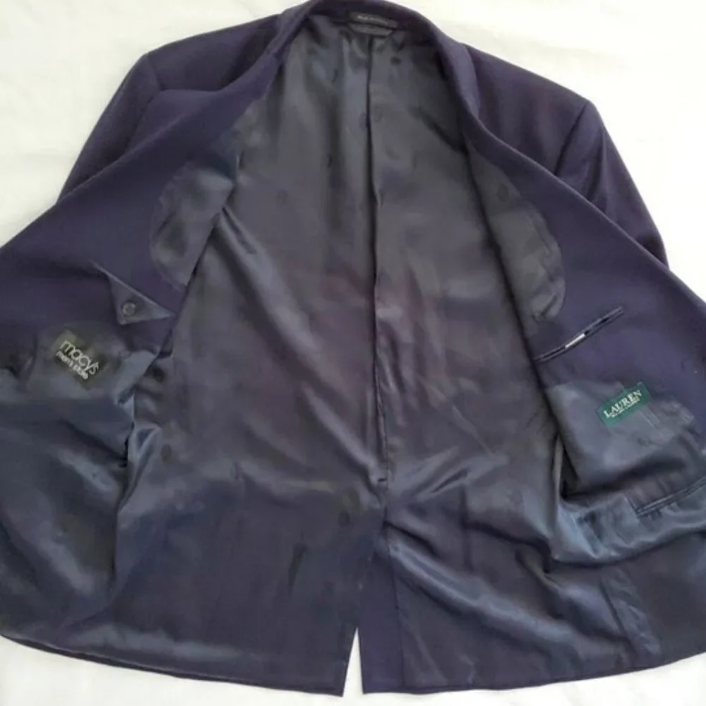 Ralph Lauren Wool Navy Two-Button Blazer Sport Coat Jacket Size 43L Old Money